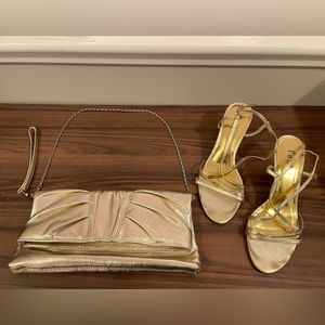 Feet First gold shoes and matching clutch